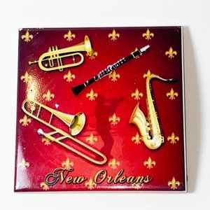 New Orleans Ceramic Tile Red Music Instrument Sax Square